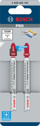 Bosch PRO Plastics PMMA Clean T102BF Stichsägeblätter 2er-Pack.