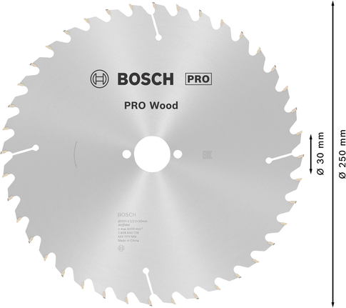 Bosch PRO Wood Kreissägeblatt 250mm T40.