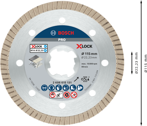 Bosch PRO Ceramic X-Lock Diamantscheibe 115 mm zum Fliesenschneiden.