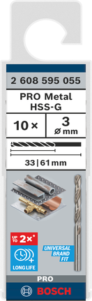 Bosch PRO Metal HSS-G 3 mm Spiralbohrer-Set.