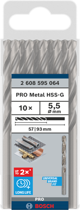 Bosch PRO Metal HSS-G 5,5 mm Bohrer, 10er-Pack.