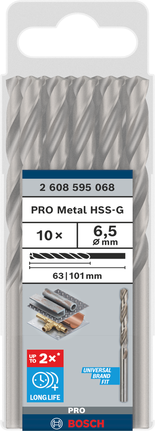 Bosch PRO Metal HSS-G 6,5 mm Bohrer-Set für Metall.