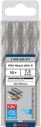 Bosch PRO Metal HSS-G 7,5 mm Spiralbohrer-Set 10-teilig.