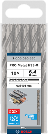 Bosch PRO Metal HSS-G 6,4 mm Spiralbohrer-Set.