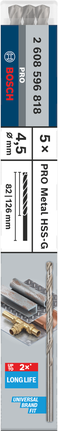 Bosch PRO Metal HSS-G 4,5 mm lange Spiralbohrer 5er-Pack.