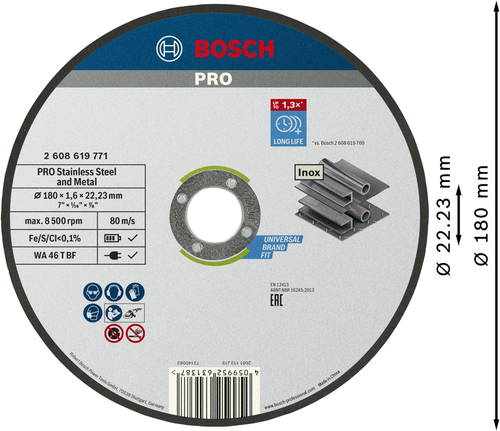 Bosch PRO Edelstahl- und Metalltrennscheibe 180x1,6x22,23 mm.