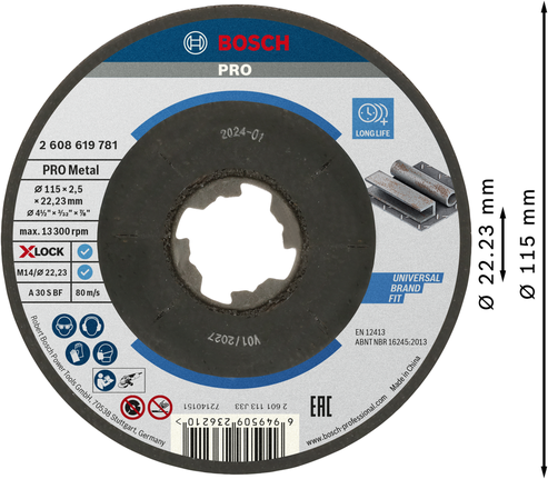 Bosch PRO Metallgebundene Trennscheibe 115 mm X-Lock.