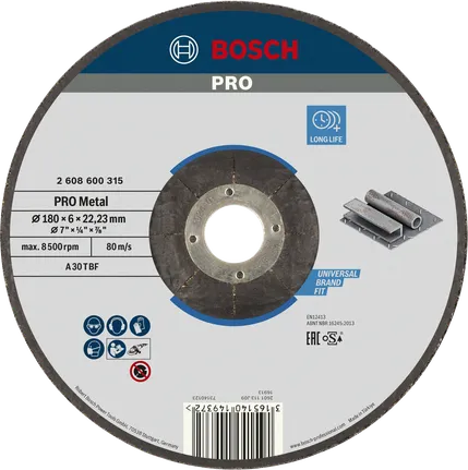 Bosch PRO Metallgebundene Schleifscheibe 180x6x22,23 mm.