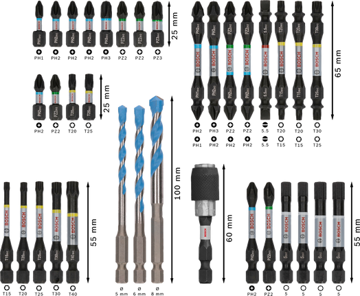 Bosch PRO Schlagschrauber- und Mehrzweck-Bohrer-Set, 35-teilig.