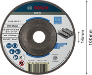 Bosch PRO Metallschleifscheibe 100 x 6 x 16 mm für lange Lebensdauer.