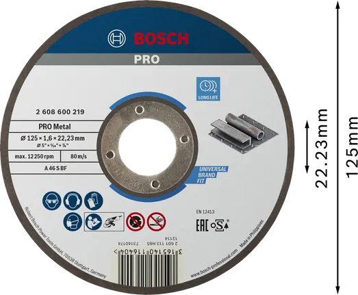 Bosch PRO Metallgebundene Trennscheibe 125 x 1,6 x 22,23 mm.