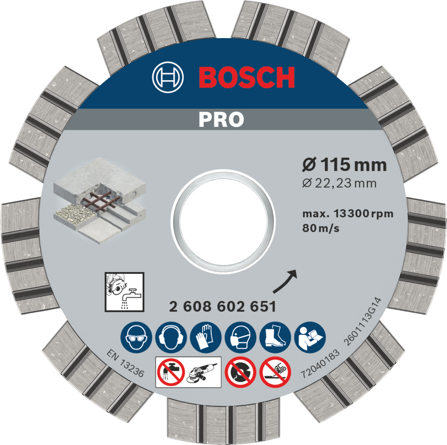 Bosch PRO Concrete Diamond Disc 115 mm zum Schneiden von Beton.