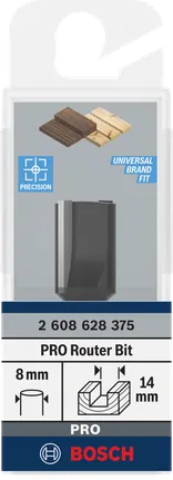 Bosch PRO-Fräser, gerade, 14 x 19,6 mm, 8 mm Schaft.
