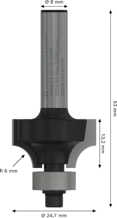 Bosch PRO Fräser Abrundfräser R 6 Schaft 8 mm.