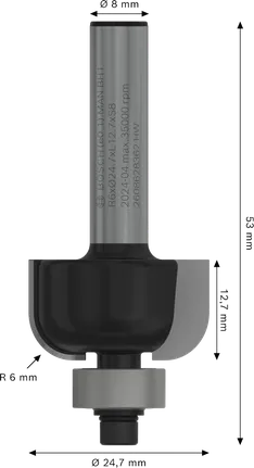 Bosch PRO Fräser Cove R 6, 8 mm Schaft für Holzarbeiten.
