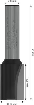 Bosch PRO Router-Geradfräser mit zwei Schneiden, 14 x 19,6 mm.