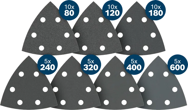 Bosch PRO F355 Schleifblätter, verschiedene Körnungen, 93x93 mm.