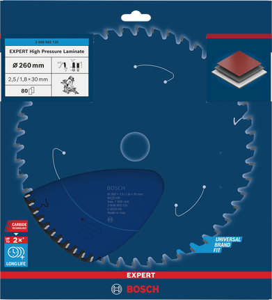 Bosch EXPERT Hochdrucklaminat-Kreissägeblatt 260 mm T80.