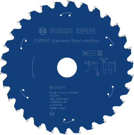 Bosch EXPERT Edelstahl-Akku-Kreissägeblatt, 136 mm.