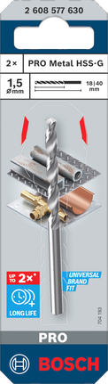 Bosch PRO Metall-HSS-G Spiralbohrer 1,5x18x40 mm.