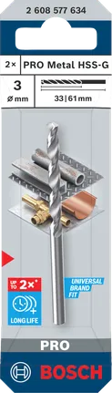 Bosch PRO Metal HSS-G 3 mm Spiralbohrer für Metall.