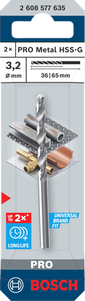 Bosch PRO Metal HSS-G Spiralbohrer 3,2 mm für Metall.