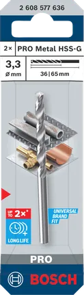 Bosch PRO Metal HSS-G 3,3 mm Spiralbohrer für Metall.