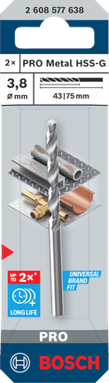 Bosch PRO Metal HSS-G Spiralbohrer 3,8 mm für Metall.