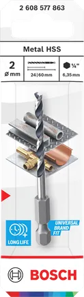 Bosch 2 mm HSS Metall-Sechskantbohrer 1/4″.