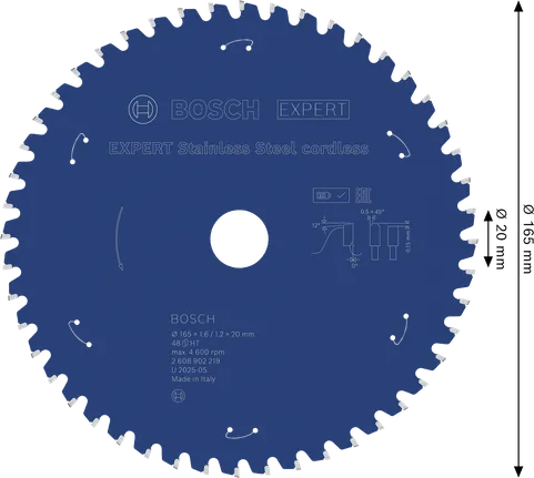 Bosch EXPERT Edelstahl-Akku-Kreissägeblatt, 165 mm Durchmesser.