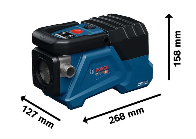 Rotationslaser-Nivelliergerät GTP18V-30 von Bosch mit Abmessungen.