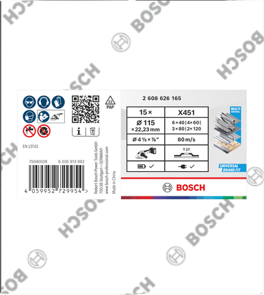 Bosch X451 Fächerscheiben-Set 115mm G40-G120 T27 15-teilig.