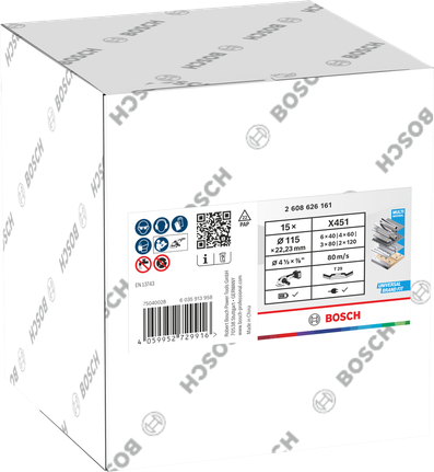 Bosch X451 Fächerscheiben-Set, 115 mm, 15-teilig, verschiedene Körnungen.
