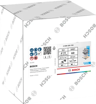 Bosch X451 Fächerscheibe 115 mm G60, 15 Stück pro Packung.