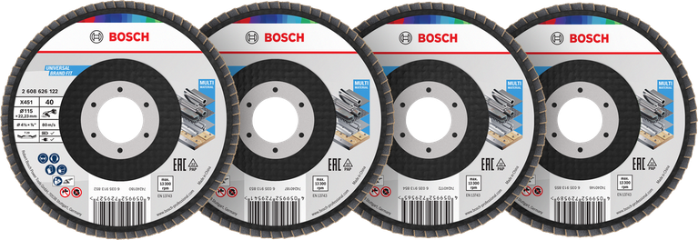 Bosch X451 Fächerscheiben-Set 115 mm, gemischte Körnungen.