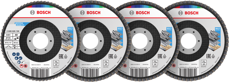 Bosch X451 Fächerscheiben-Set 115 mm, verschiedene Körnungen.