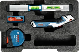 Bosch Handwerkzeug-Set, gemischt, 13-teilig, mit Wasserwaage, Cutter und Maßband.