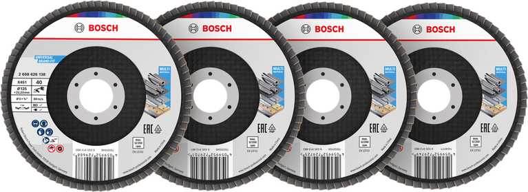 Bosch X451 Fächerscheiben-Set 125 mm für das Schleifen verschiedener Materialien.