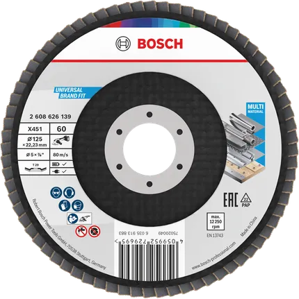 Bosch X451 Fächerscheibe 125 mm G60 für Mehrkomponentenschleifen.