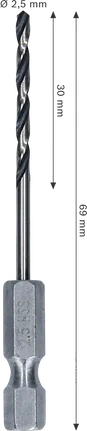 Bosch Metall-HSS-Spiralbohrer 2,5 mm HEX 1/4 Zoll.