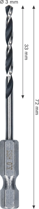Bosch HSS-Spiralbohrer mit 3 mm Durchmesser und Sechskantschaft.