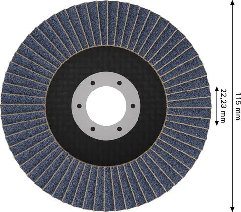 Bosch X451 Fächerscheibe 115 mm G40 zum Metallschleifen.