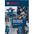 Bosch Professional Werkzeuge in blau, auf einem grauen Hintergrund mit Handwerkermaterialien.