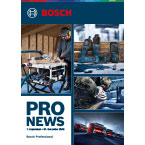 Bosch Professional Werkzeugbroschüre mit Bildern von Werkzeugen und Handwerkern in Aktion.