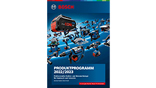 Bosch Professional Produktkatalog mit verschiedenen Werkzeugen auf blauem Hintergrund.