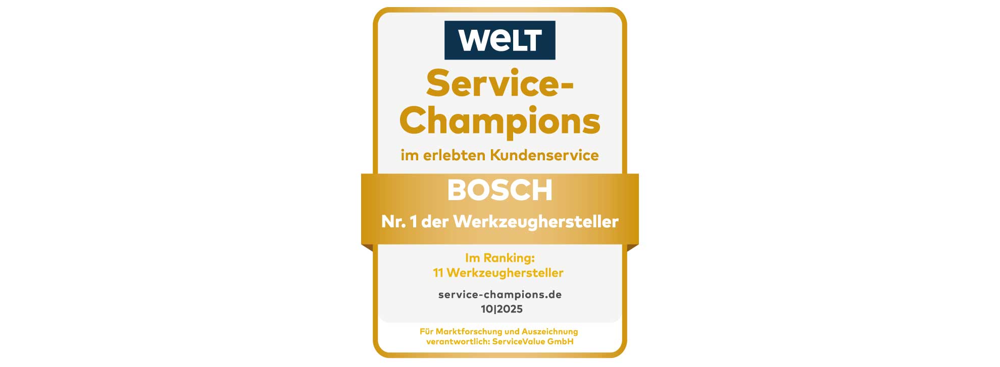 Goldenes Siegel mit "Bosch Nr. 1 der Werkzeughersteller" und Informationen zum Ranking.