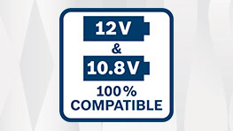 Bosch Professional Logo mit den Spannungen 12V und 10,8V, 100% kompatibel.