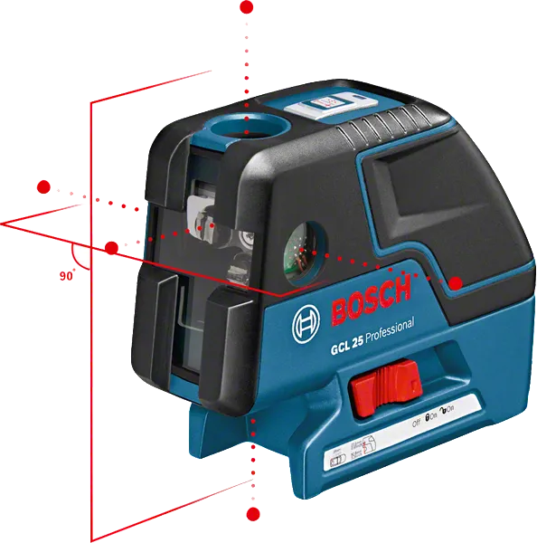 Bosch GCL 25 kombilasernivelleringsværktøj med vandrette og lodrette linjer.
