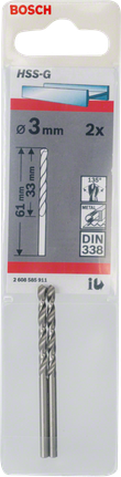 Bosch 3 mm HSS-G metalbor, 2-pak.