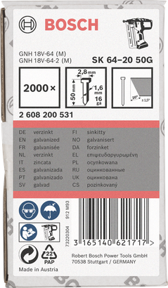 Bosch galvaniserede 50 mm 16ga søm 2000×.